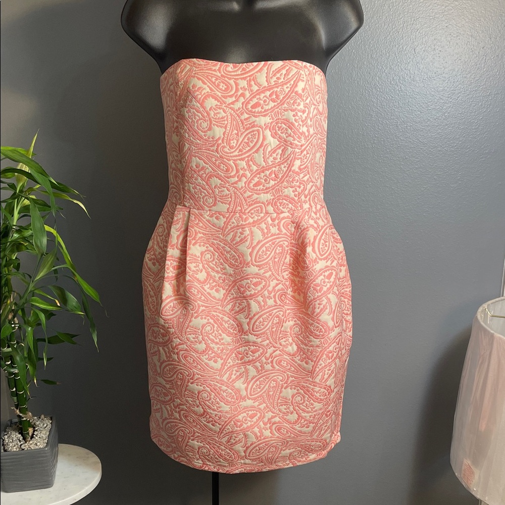 Tulle Strapless Dress in Pink Paisley